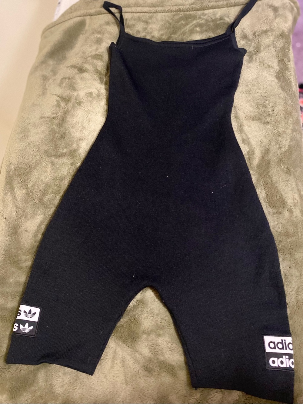 adidas Black Slim Spaghetti-Strap  Knit Romper with Logo Patches